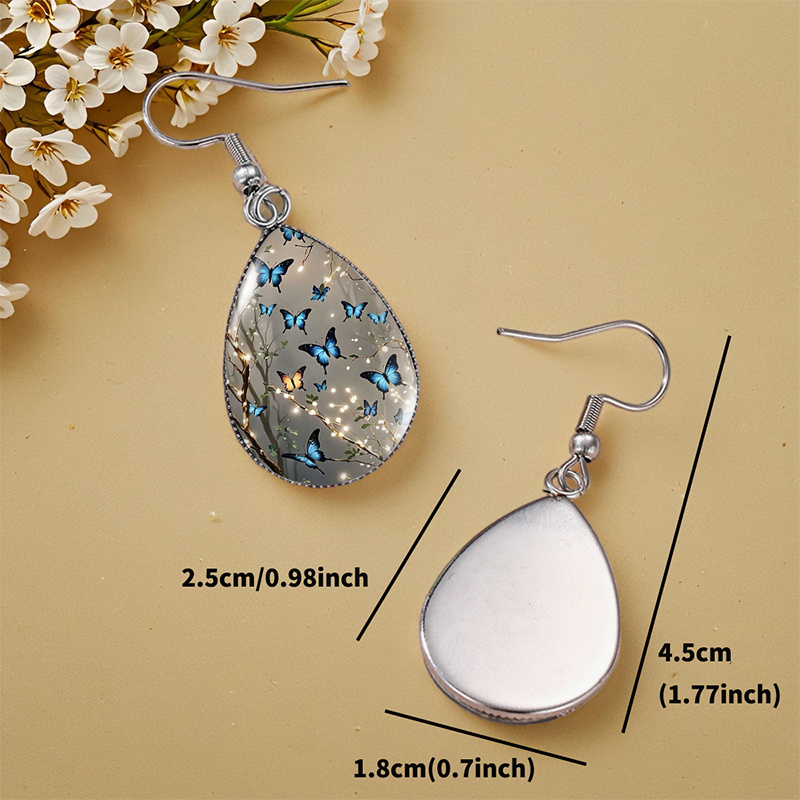 Women's Blue Butterflies in the Forest Water Drop Earrings
